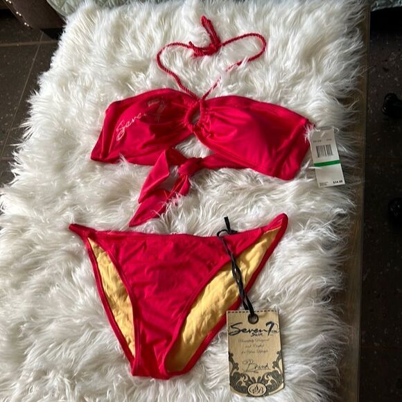 NWT Seven7 pink bikini string halter set Sz-Large - Picture 5 of 11